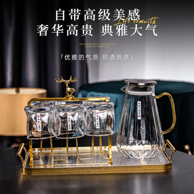 轻奢家用冷水壶套装大容量装凉白开水杯耐高温泡茶壶高颜值待客杯