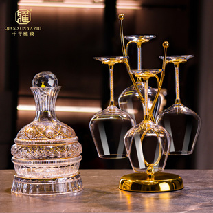 轻奢金钻红酒杯套装家用酒柜摆件水晶玻璃高脚杯倒挂式4挂杯架