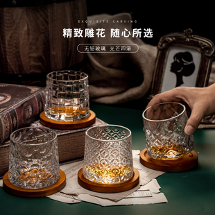 创意旋转威士忌酒杯水晶杯解压玻璃杯子高级不倒翁转转啤酒杯酒吧