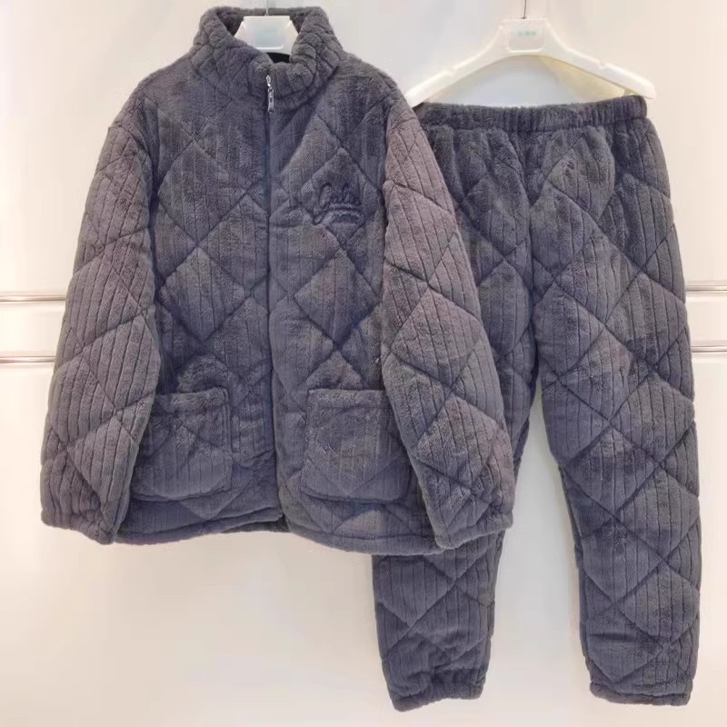 可外穿珊瑚绒夹棉睡衣安之伴男士