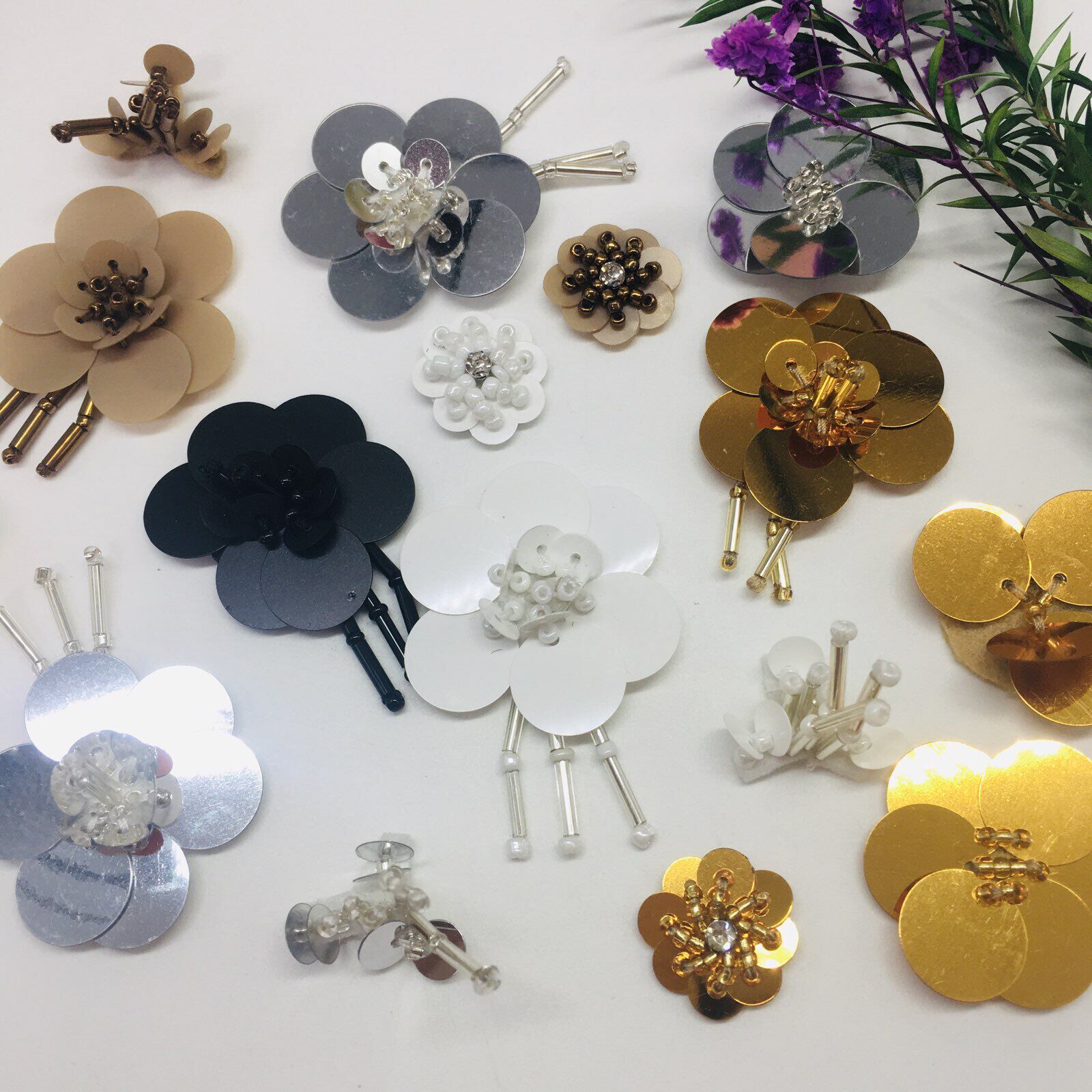 欧洲站欧货亮片立体花朵钉珠服饰饰品手工钉珠服装鞋包装饰配件