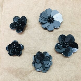 饰DIY辅料 饰品补丁装 热款 手工钉暗黑色珠片花朵布贴立体百搭服装