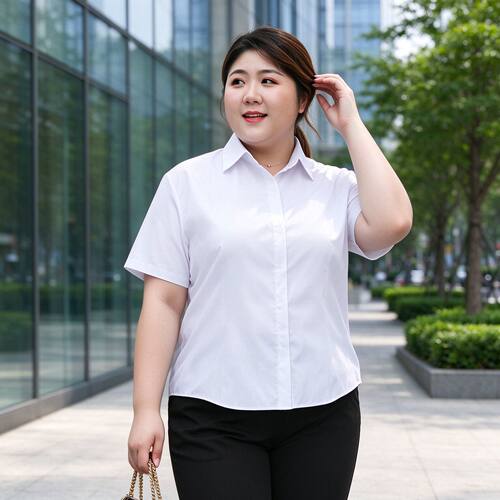 胖mm大码职业装工衣工作服衬衣夏季新款女装白色衬衫正装上衣
