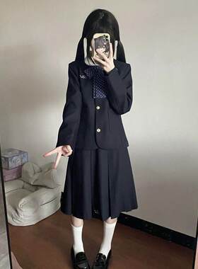 胖MM大码秋冬小圆领西装外套绀色JK制服套装基础款百搭裙子日系女