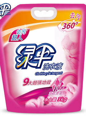 绿伞去污超人洗衣液3kg*1袋 熏衣芳菲深层清洁去渍留香厂家直销