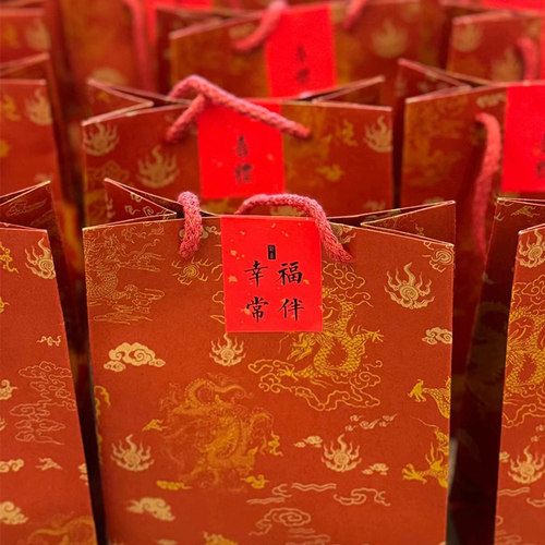 红色结婚喜糖礼品袋牛皮纸手提袋
