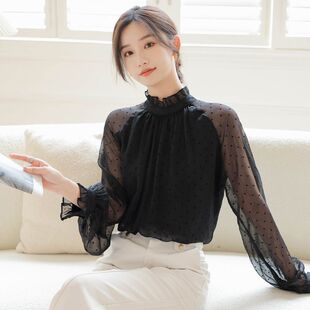 女小众灯笼袖 2025秋季 气质波点衬衫 高端轻熟风设计时尚 上衣 新款