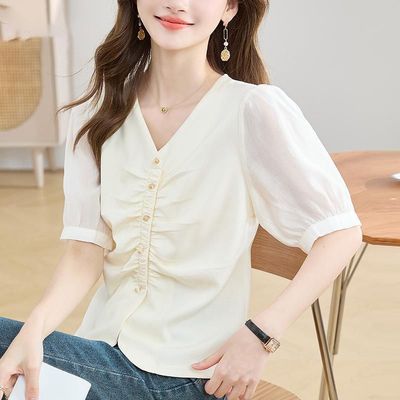 小衫上衣t恤女士遮肚子夏季高级感时尚百搭修身显瘦爆款2025新款