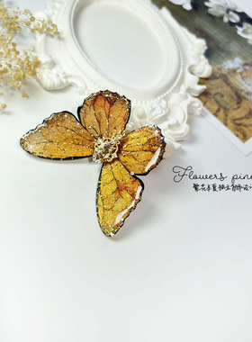 原创设计复古金色黄色立体蝴蝶边夹发夹汉服配饰古风闪闪亮女旅拍