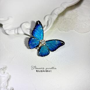 深蓝色立体蝴蝶边夹发夹鸭嘴夹高级感侧边一字夹女礼物百搭