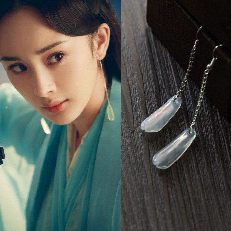 愫心品 925银耳环长款复古耳环白玛瑙玉兰花耳环三生三世白浅