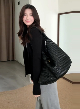 韩系黑色针织开衫外套女早春秋季2025新款薄款慵懒风外搭长袖上衣