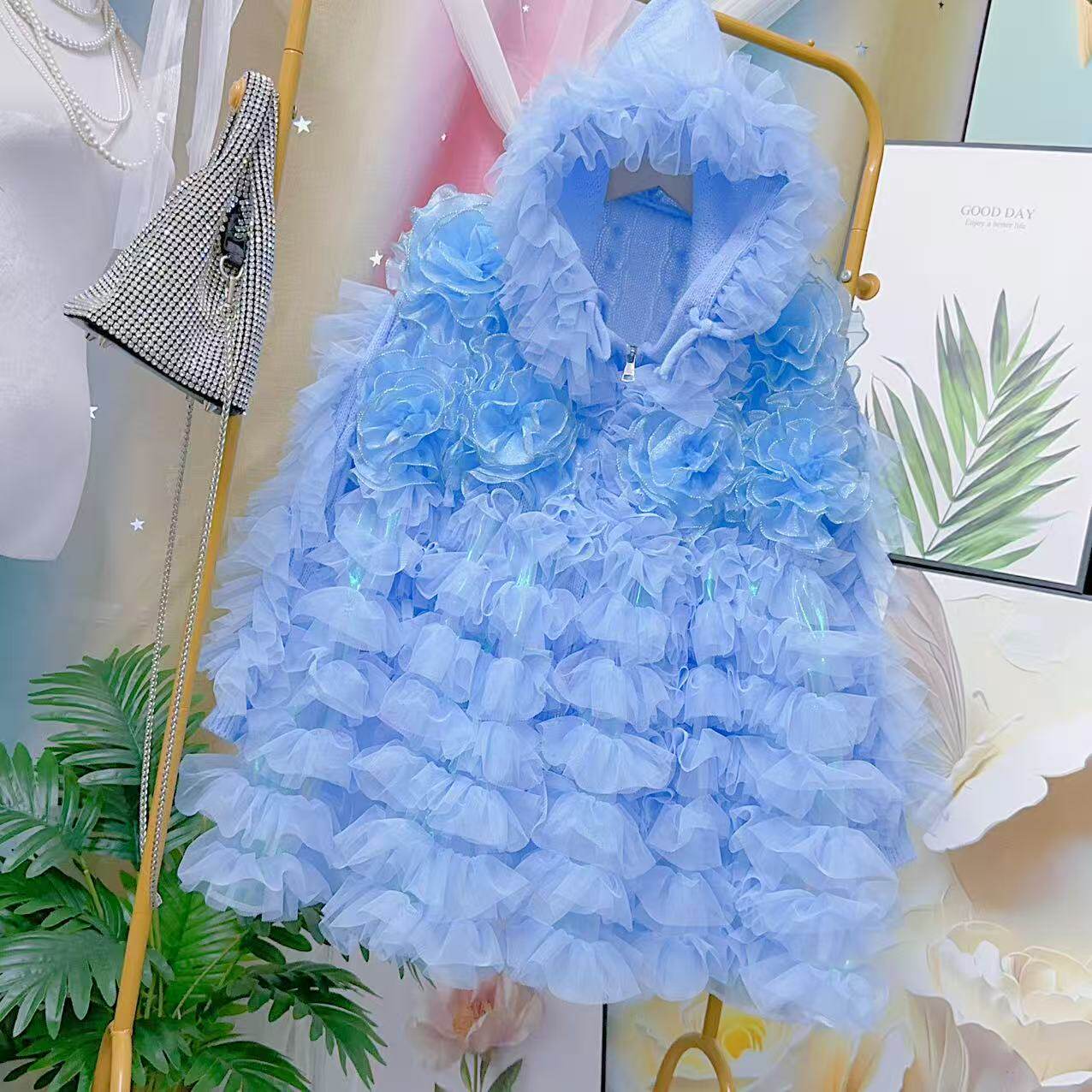网红设计师重工毛衣女秋冬新款连帽网纱拼接超仙显瘦蓬蓬裙蛋糕裙