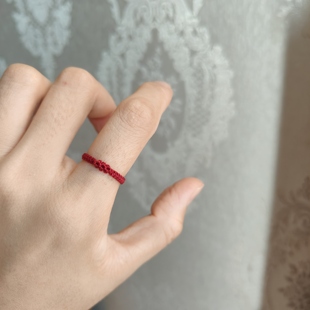 手工编织三生三世桃花戒指深红色红绳指环送闺蜜女友情侣戒圈包邮