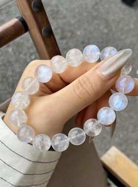 Amber Crystal 天然印度月光石手链女 光芒犀利璀璨 暗处更美