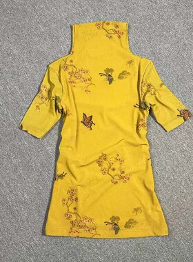 欧洲站时尚新款短袖女t恤小衫修身洋气女装网纱柠檬黄上衣打底衫