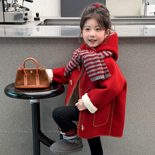 女童加绒外套秋冬款2026新款儿童呢子大衣宝宝冬装中长款加厚上衣