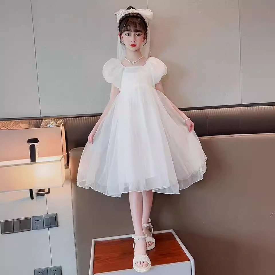 女童连衣裙夏季2026新款洋气中大童超仙公主裙儿童白色纱裙礼服裙