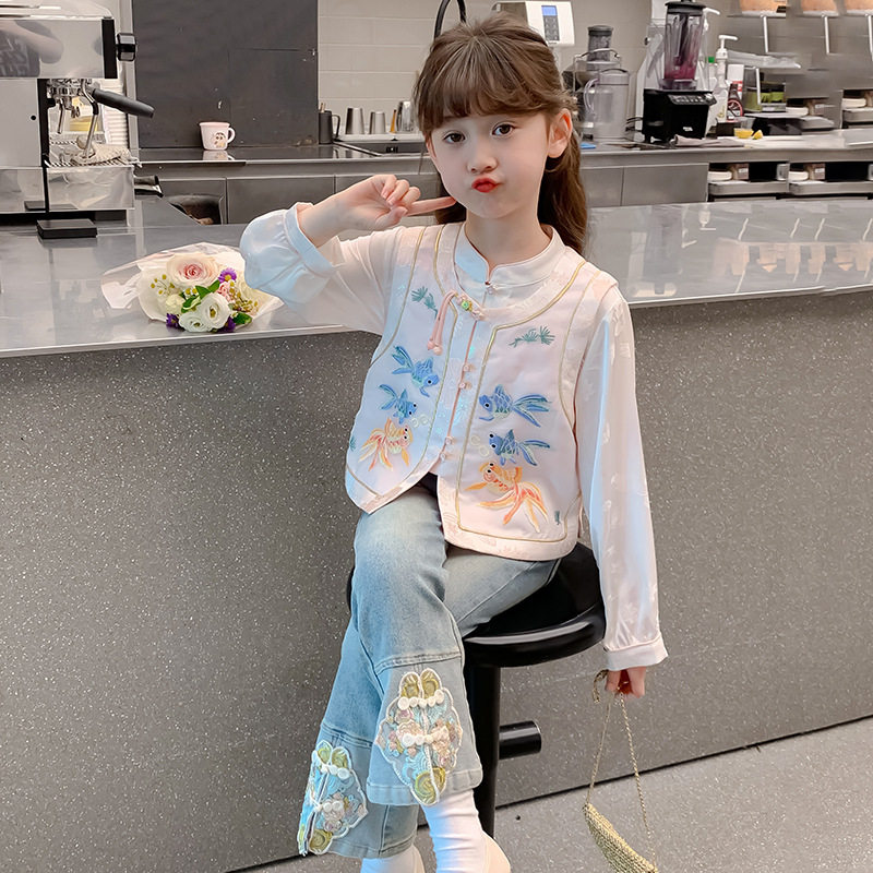 女童春装套装2026新款洋气女孩新中式外套儿童国风裤子春秋三件套