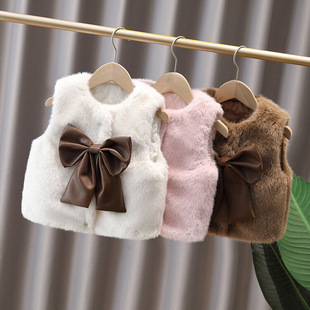 女童装秋冬新款仿兔毛皮草外套中小童装加厚夹棉马甲可爱宝宝背心