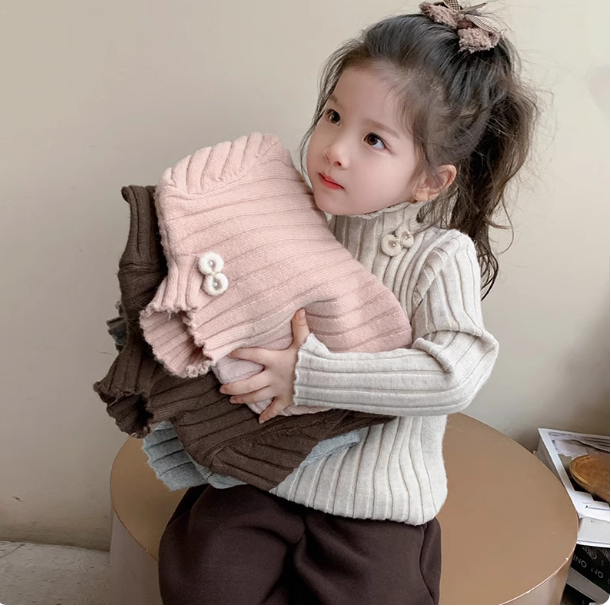 女童毛衣洋气秋冬上衣儿童半高领女宝宝冬季针织打底衫百搭纯色潮