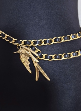 中古风复古宫廷风高级感复古镀真金项链毛衣链腰链多种戴法燕子