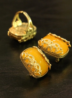 中古风vintage高级感气质小众设计复古耳环925银针耳钉仿蜜蜡