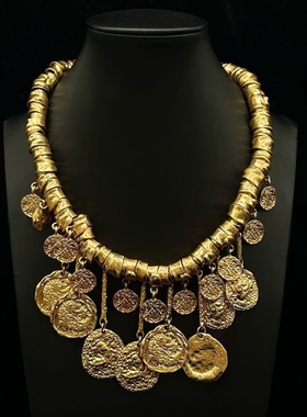 中古风vintage复古宫廷风项链锁骨链高级锁骨链镀真金复古金币