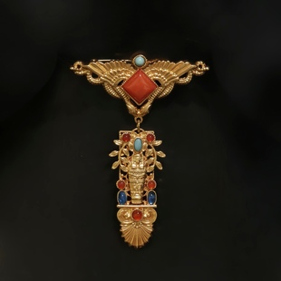 中古vintage重工哑光金撞色埃及法老胸花领针胸针