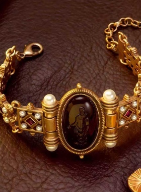 中古风复古宫廷风高级感复古镀真金手链仿珍珠