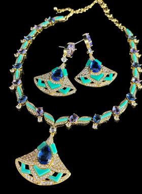 中古风复古宫廷风高级感复古镀真金项链毛衣链流苏耳钉耳环玻璃