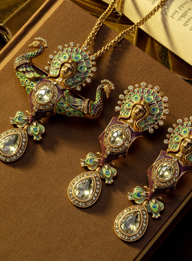 中古风复古宫廷风高级感复古镀真金项链925银针耳钉