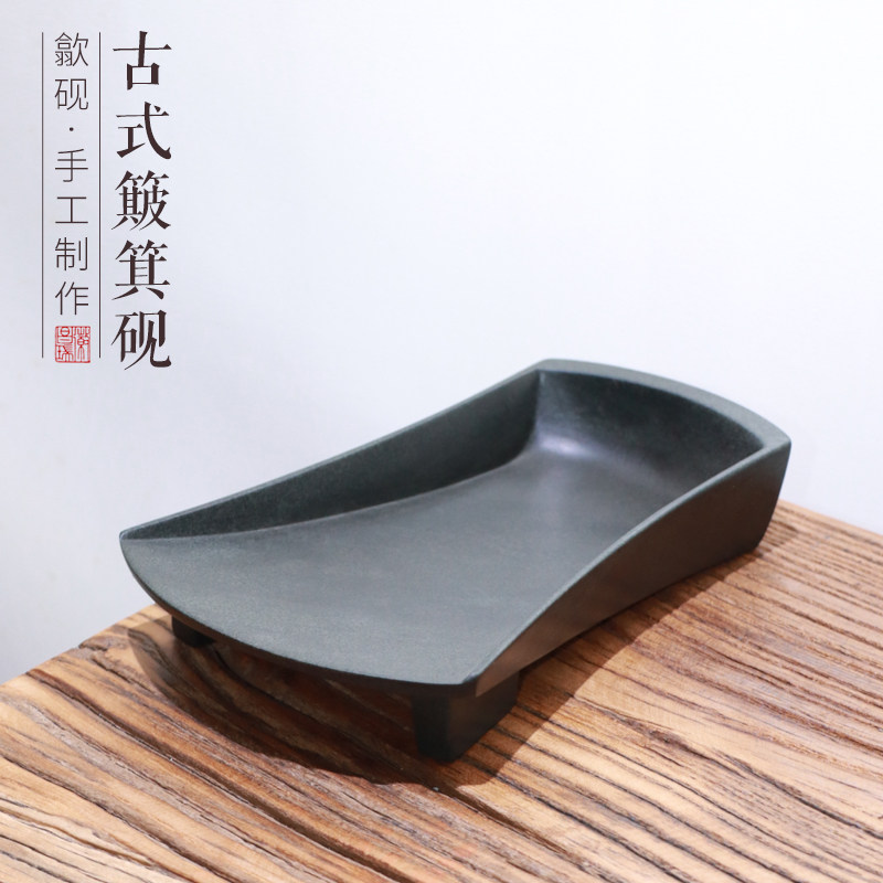 歙砚龙尾山济源坑青鱼子金花纹老坑砚台孤品砚文房四宝书法书画