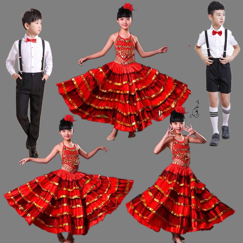 儿童西班牙斗牛士演出服男女童现代舞蹈大摆裙幼儿斗牛服表演服装