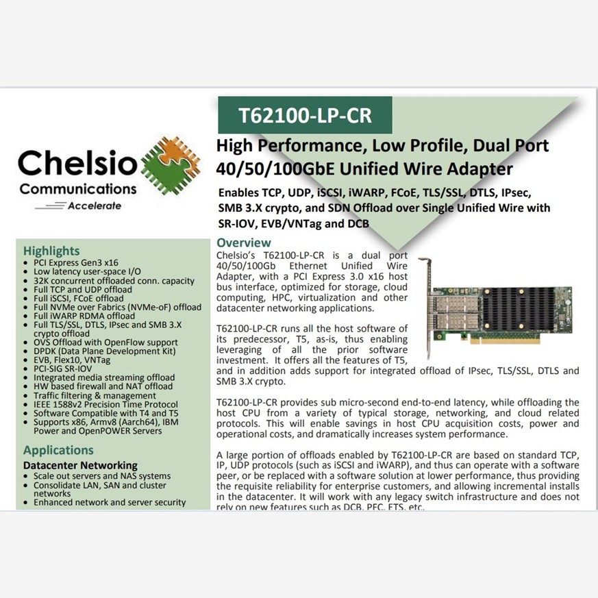 CHELSIO 100g 双口网卡 T62100-LP-CR 备件/咨询