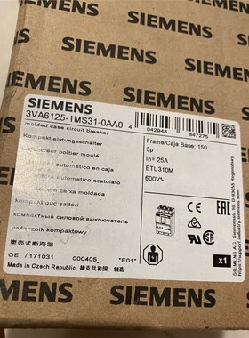 西门子塑壳断路器3VA6125-1MS31-0AA0，25A 备件/咨询