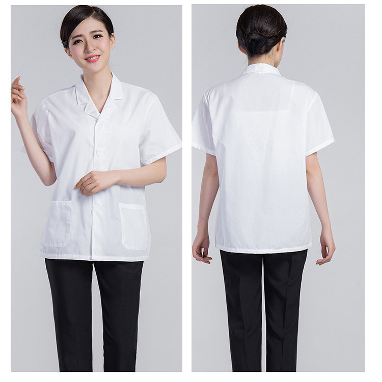 夏季薄款幼儿园食堂人员厨房工作服男女通用短袖翻领白色厨师服