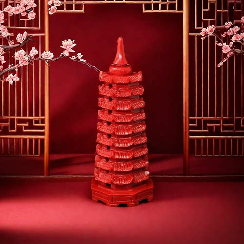 原矿朱砂家居吉祥摆件红砂九层文昌塔客厅玄关装饰书房文峰塔