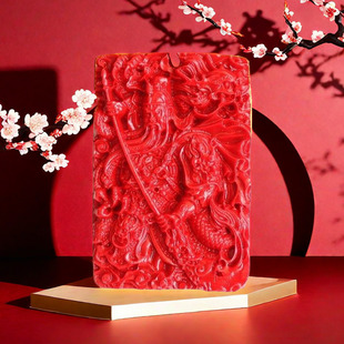 原矿朱砂粉压关公吊坠佛像男士本命年护身招财挂件配珠链挂绳