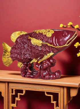朱砂摆件紫金砂八方来财螃蟹连年有鱼描金金龙鱼居家办公桌摆饰