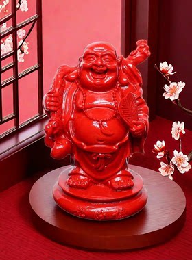 原矿朱砂家居风水摆件客厅摆设布袋和尚笑佛弥勒佛佛堂佛像