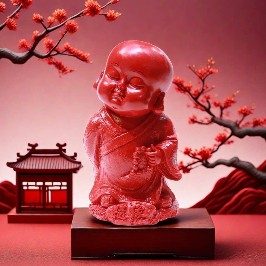 随缘大号小和尚朱砂禅意小佛家居装饰摆件