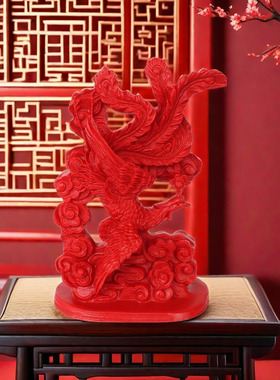 红朱砂火凤凰装饰工艺品朱雀吉祥物摆件房屋缺角家居风水用品