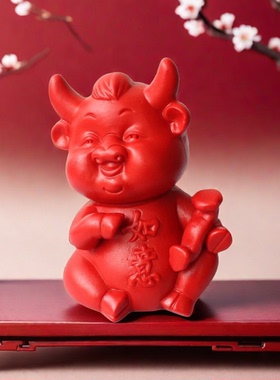 朱砂家居装饰品可爱招财生肖牛牛市红牛金牛办公室礼品桌面小摆件