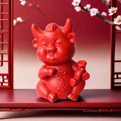 朱砂家居装饰品可爱招财生肖牛牛市红牛金牛办公室礼品桌面小摆件