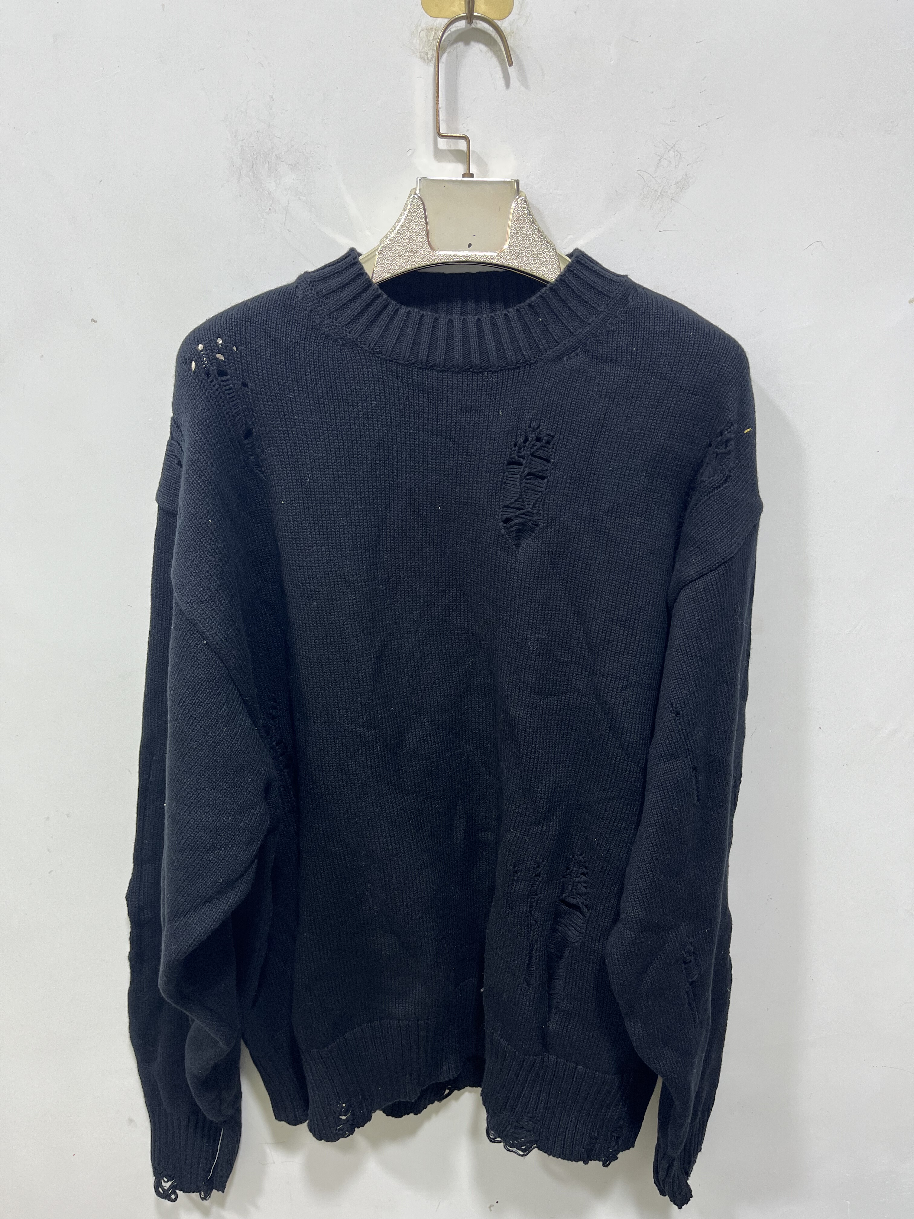 亏本清货秋冬款加肥加大码男装宽松休闲针织衫毛衣破洞潮牌