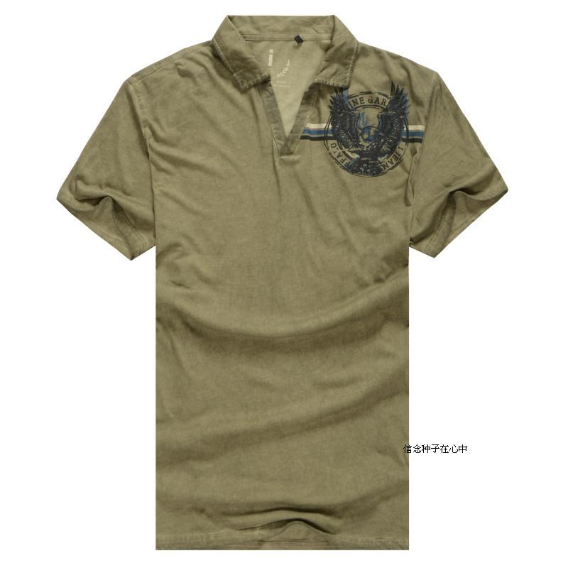 加肥加大码翻领纯棉做旧休闲短袖