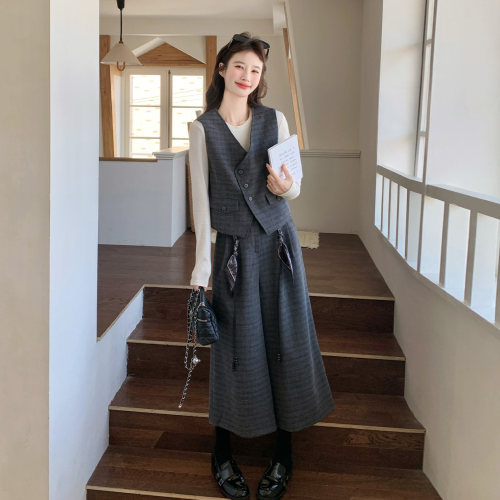 灰色老钱风高级感套装女秋季