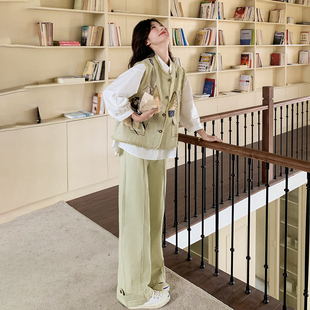 成套搭配牛仔套装女春季2026新款设计感刺绣马甲衬衫阔腿裤三件套