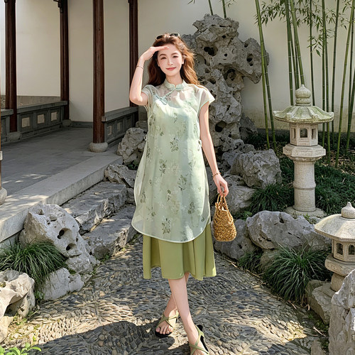 新中式复古提花A字连衣裙夏季